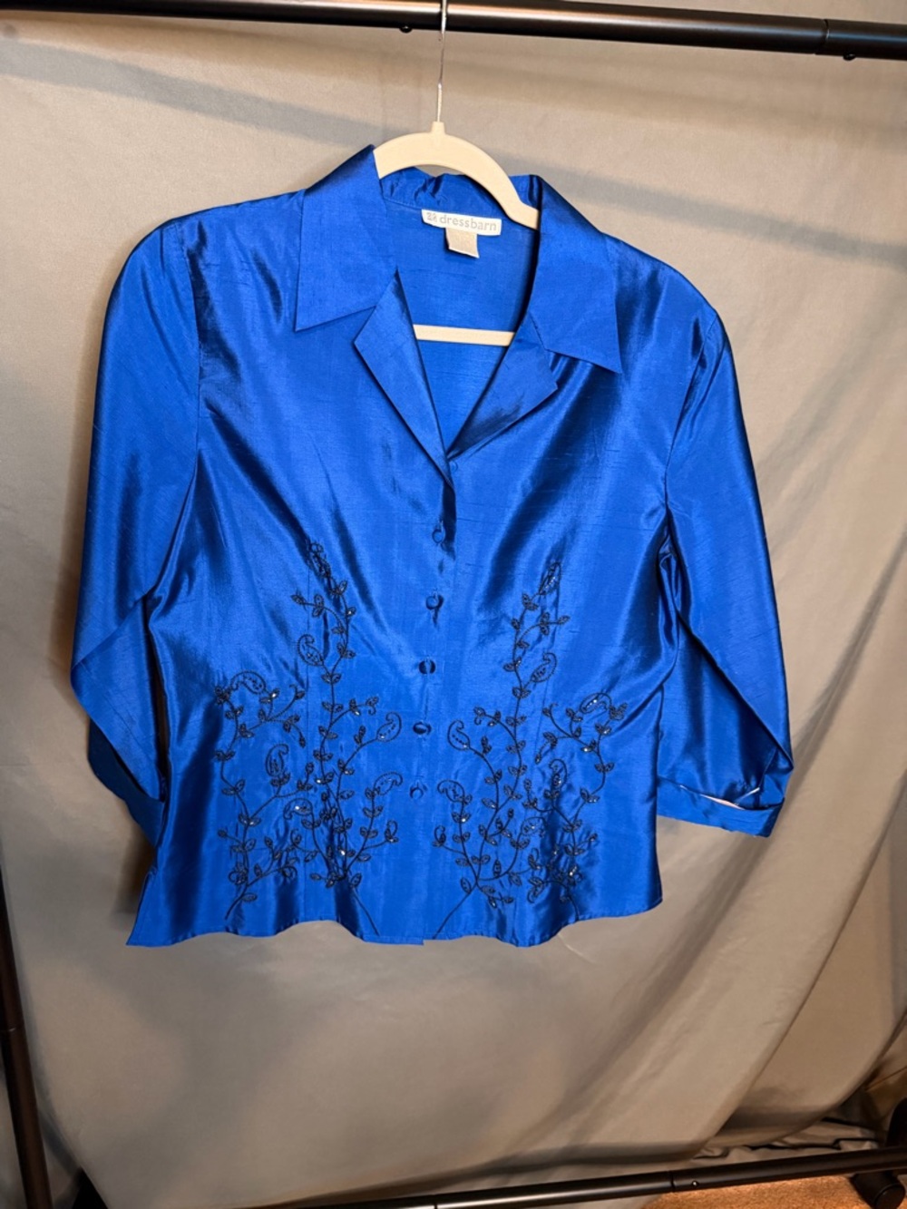 dressbarn Royal Blue Button-Front Embroidered Blouse